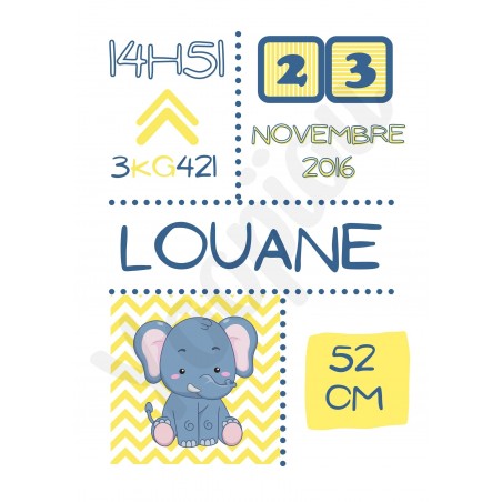 Affiche de naissance ''Éléphant''