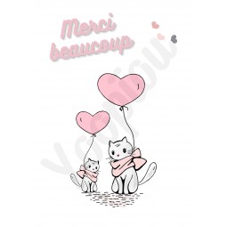 Carte remerciements ''chats coeurs''