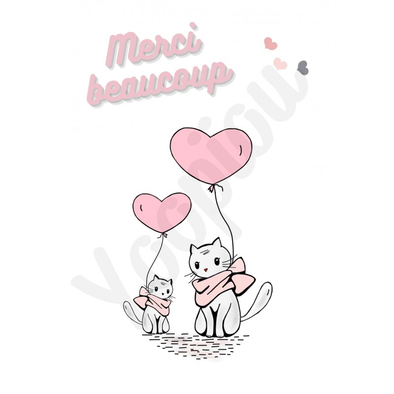 Carte remerciements ''chats coeurs''