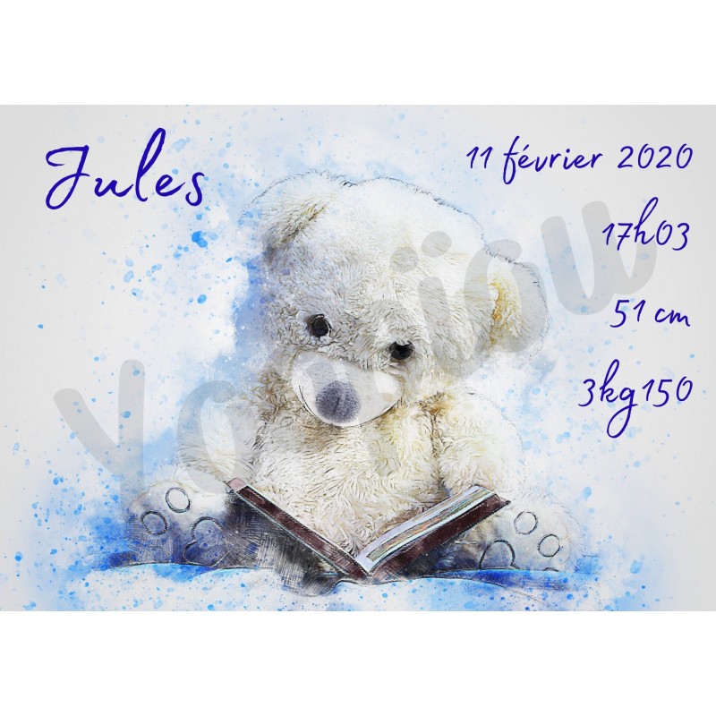 Affiche de naissance ''Ours en peluche''